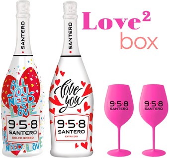 BOX SAN VALENTINO!Spumante Santero Love + Bicchieri San Valentino con  Apericena